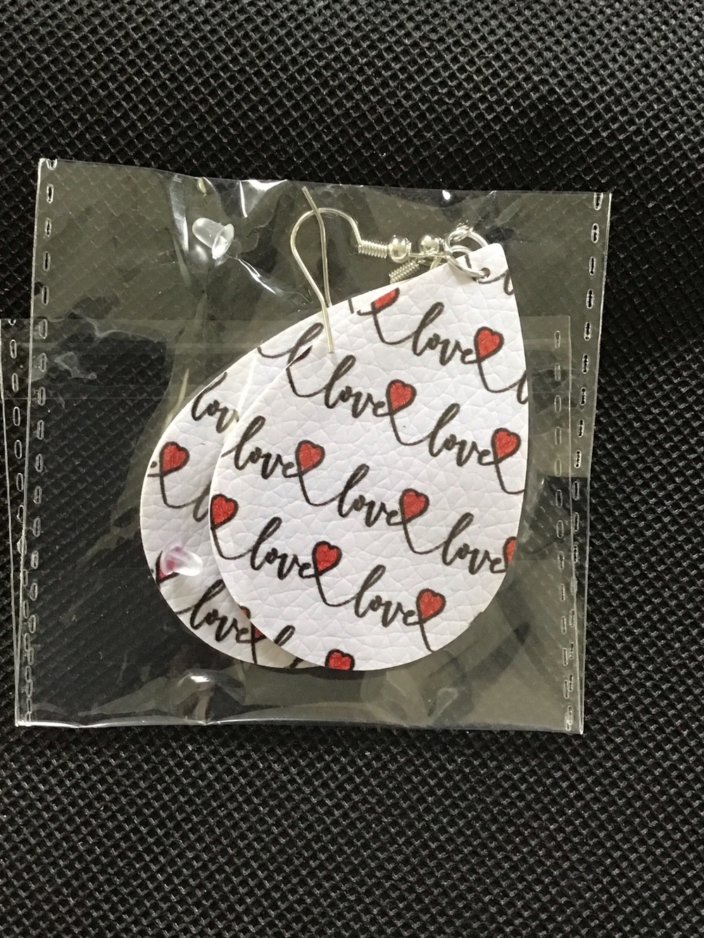 3/$11 NWOT! White 'Love' Teardrop Earrings with Red Heart Accent